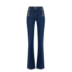 Palazzo Denim Bukser med Guld Knapper