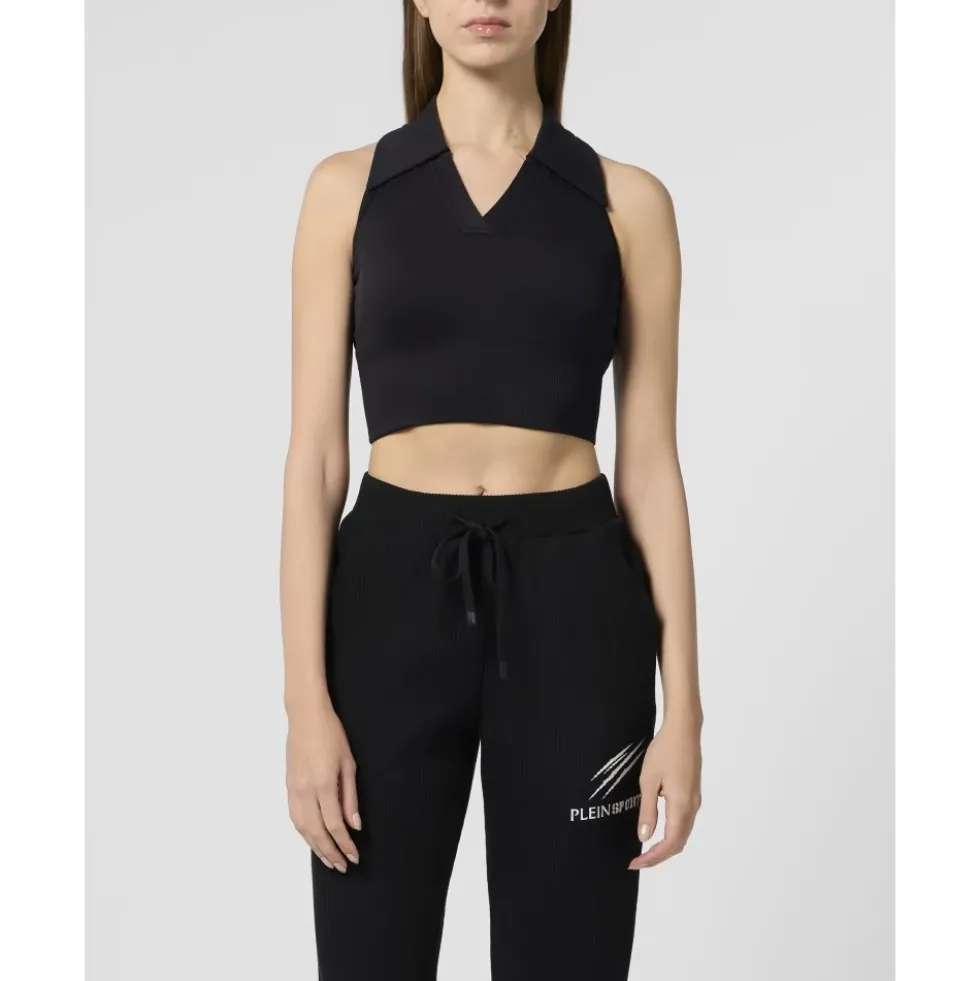 Polo Neck Cropped Top
