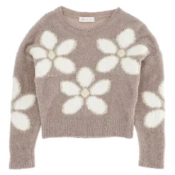 Pullover con fiori a intarsio