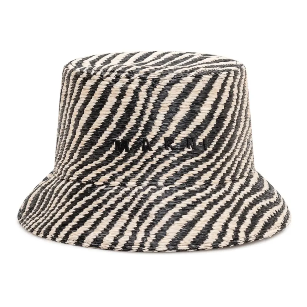 Raffia Bucket Hat med logo broderi