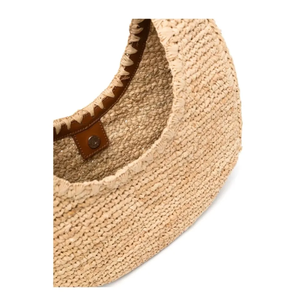 Raffia Vævet Taske med Læderkant