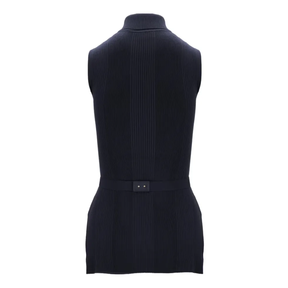 Ribbet ærmeløs turtleneck sweater