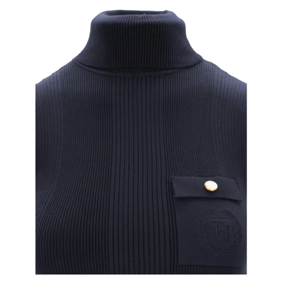 Ribbet ærmeløs turtleneck sweater