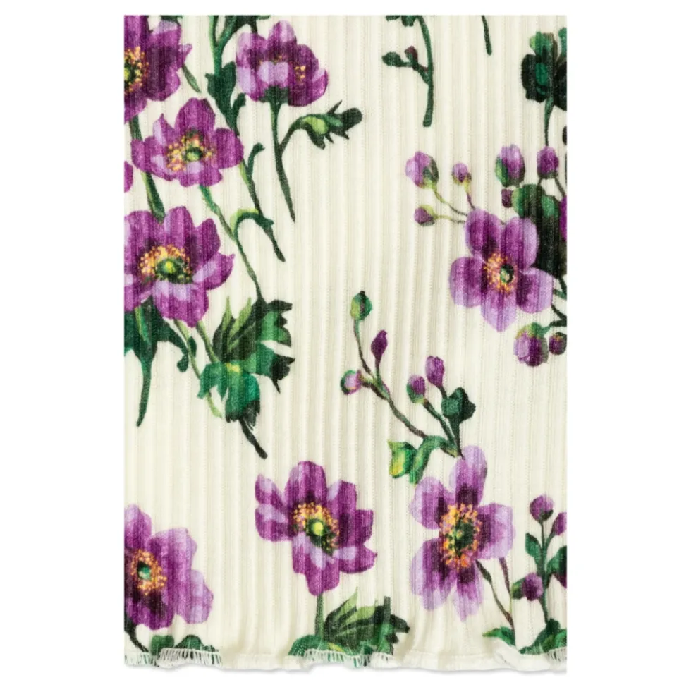 Ribbet top med blomstermotiv