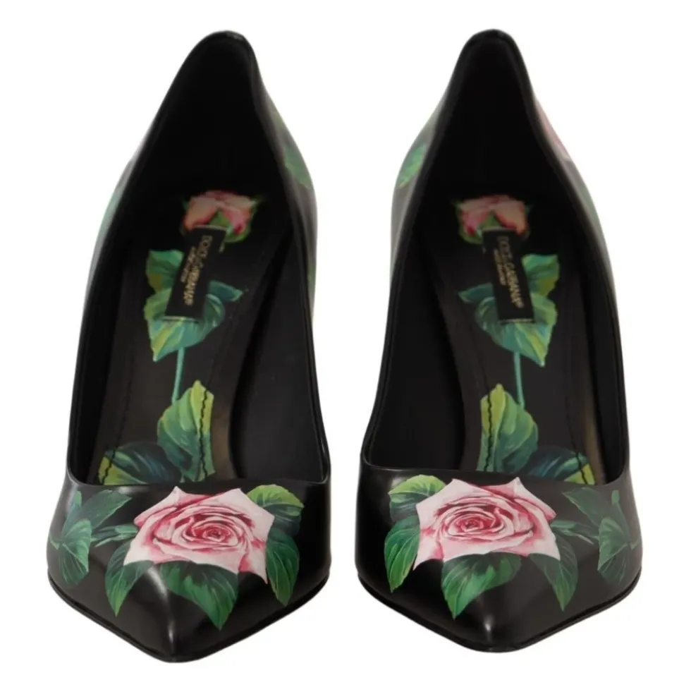 Rose Print Floral Hæle Kvinder Sort