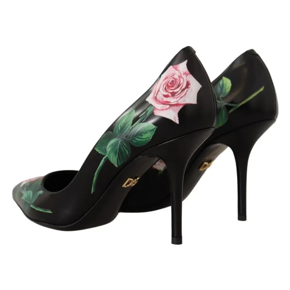 Rose Print Floral Hæle Kvinder Sort