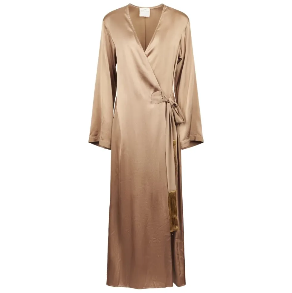 Shiny Stretch Silk Satin Crossed Dress