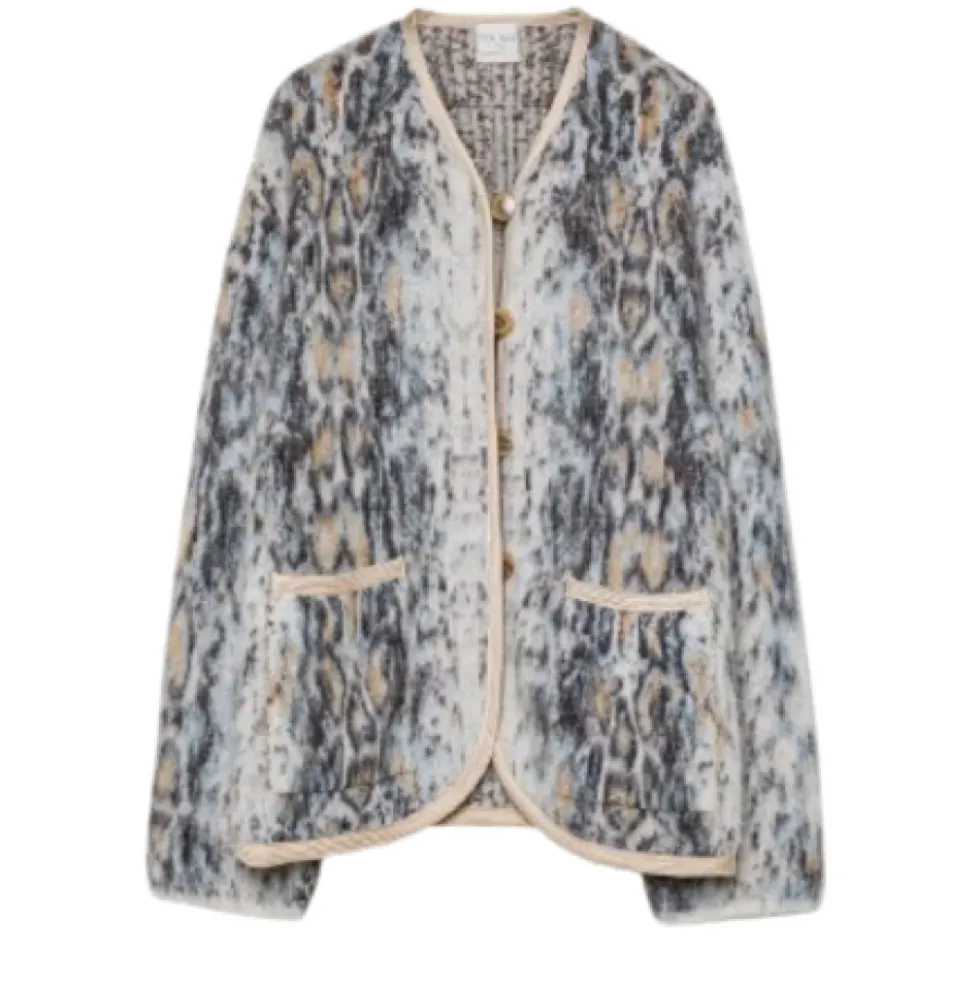 Short Alpaca Coat — "Plumes de Python" Pattern