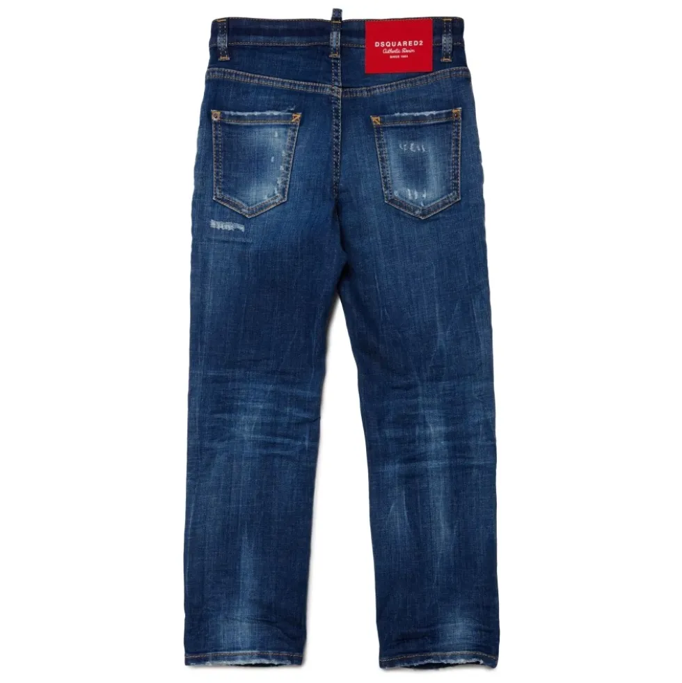 Skyggeblå lige jeans med slid - 642 Jean