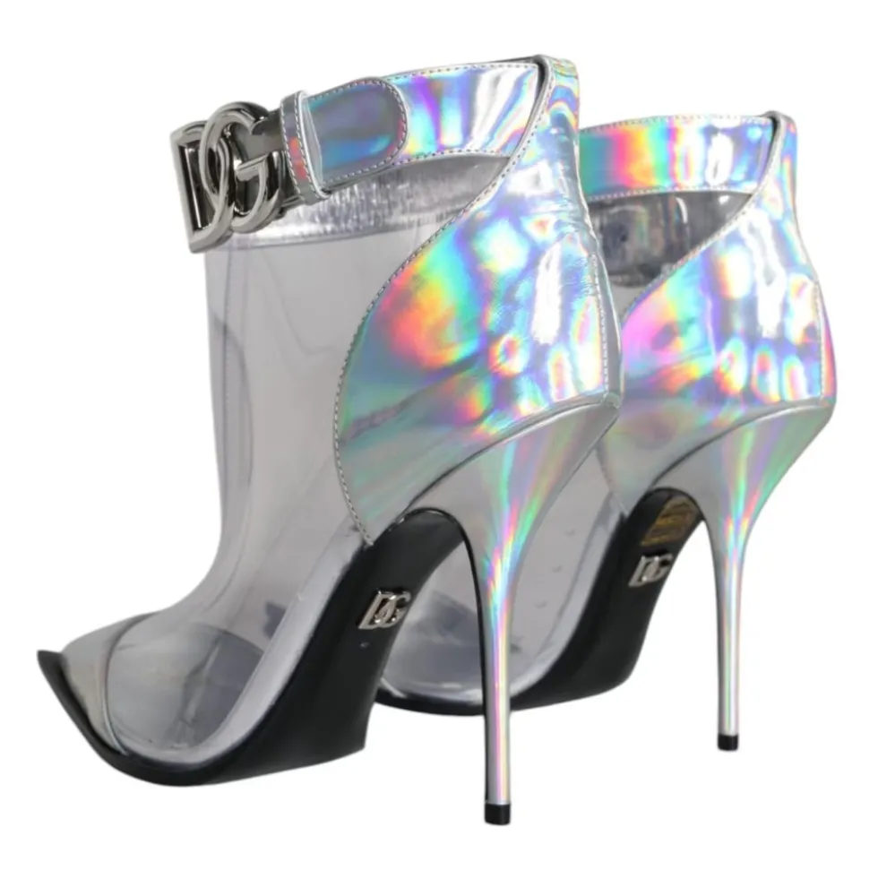 Sølv Iridescent PVC Ankelstøvler med Spænde