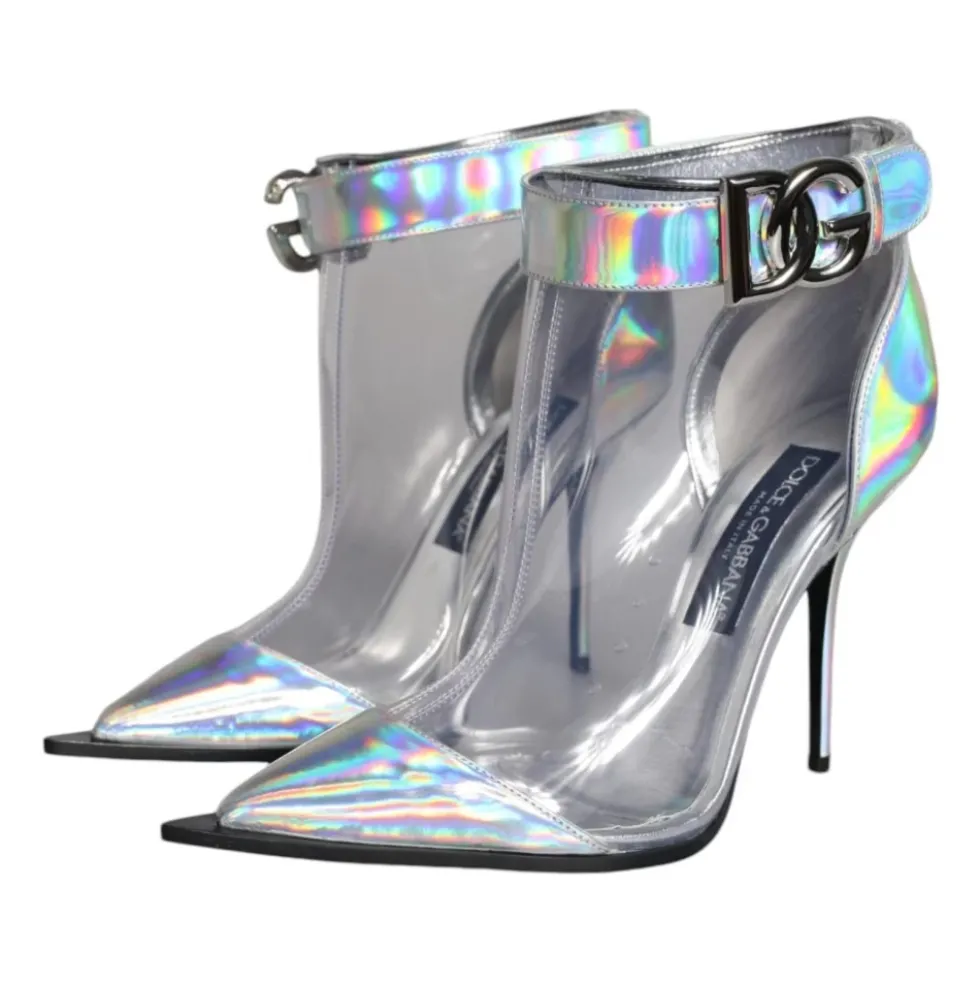 Sølv Iridescent PVC Ankelstøvler med Spænde