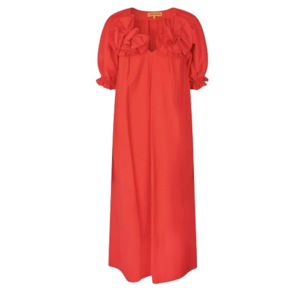 2507 Solid Viscose Puff Sleeve Detail Long Dress