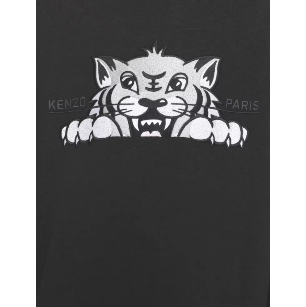 Sort Crewneck Sweatshirt med Tiger Broderi