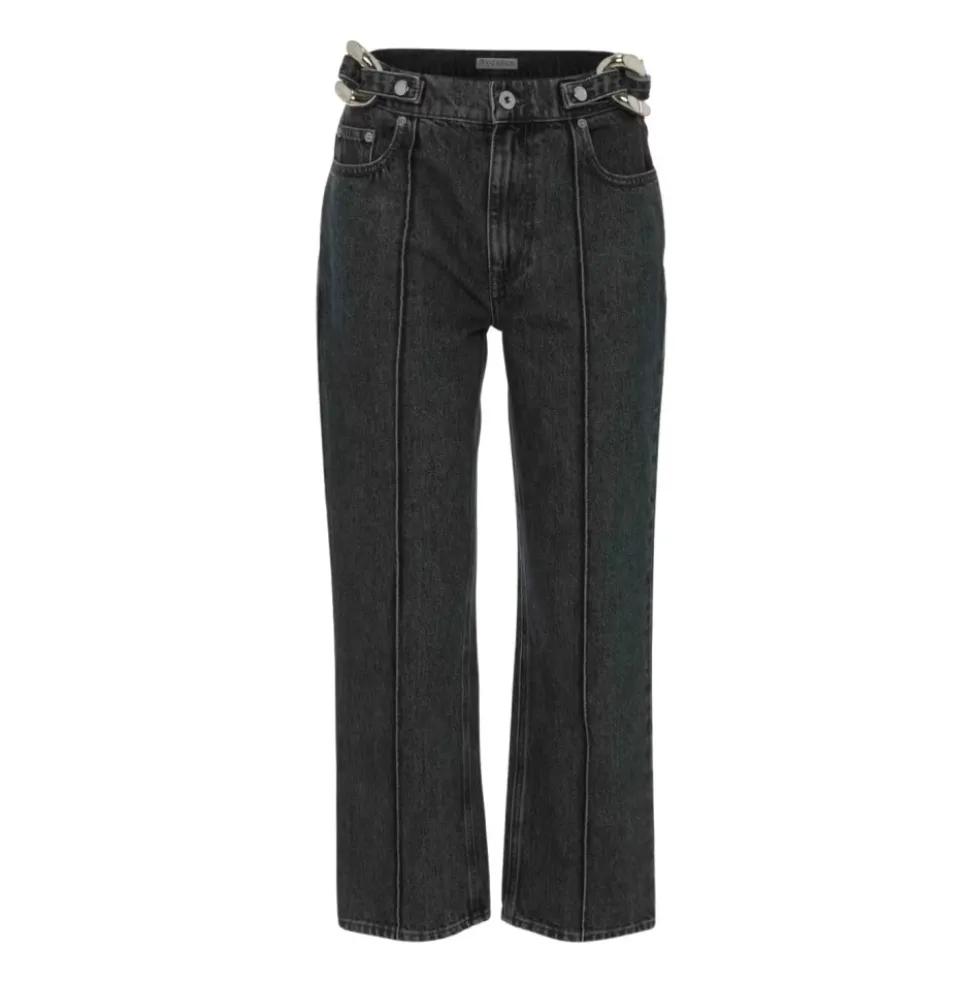 Sort Cropped Jeans med Kædedetalje