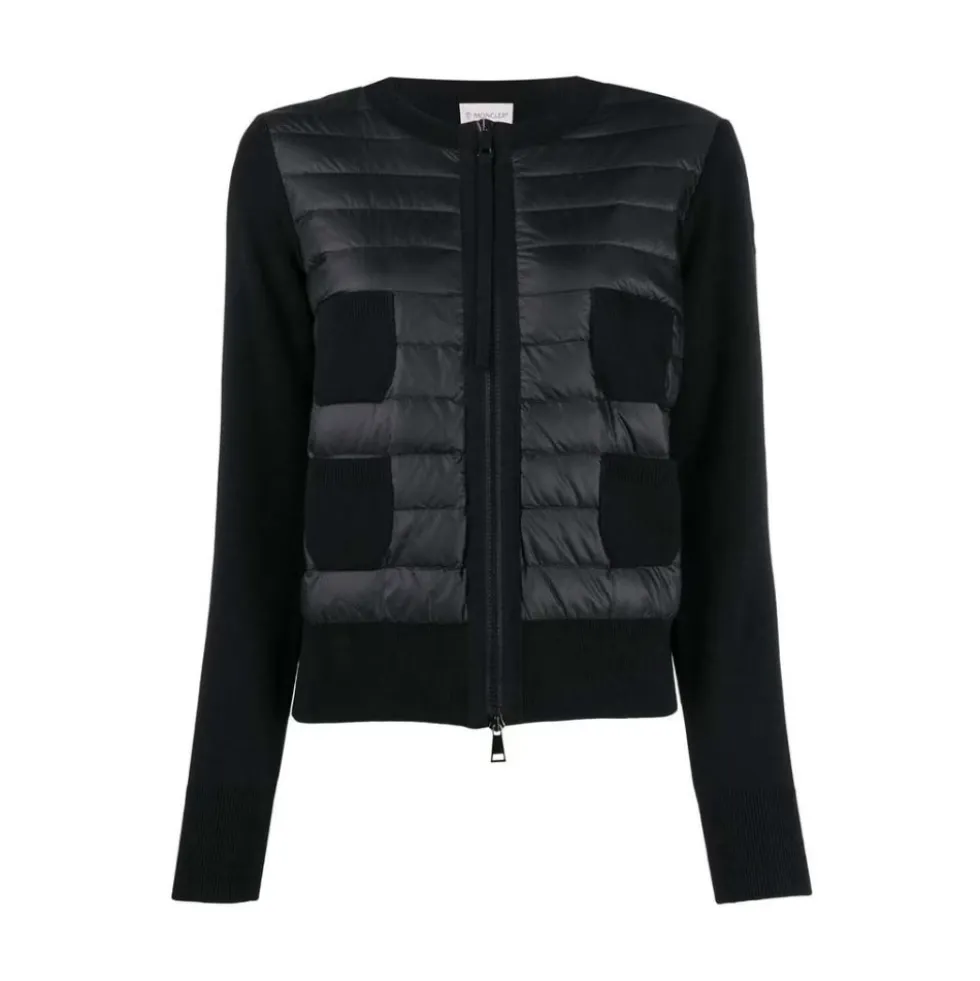 Sort Polstret Cardigan med Logo Patch