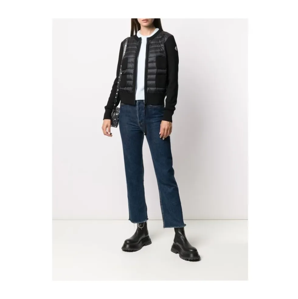 Sort Polstret Cardigan med Logo Patch
