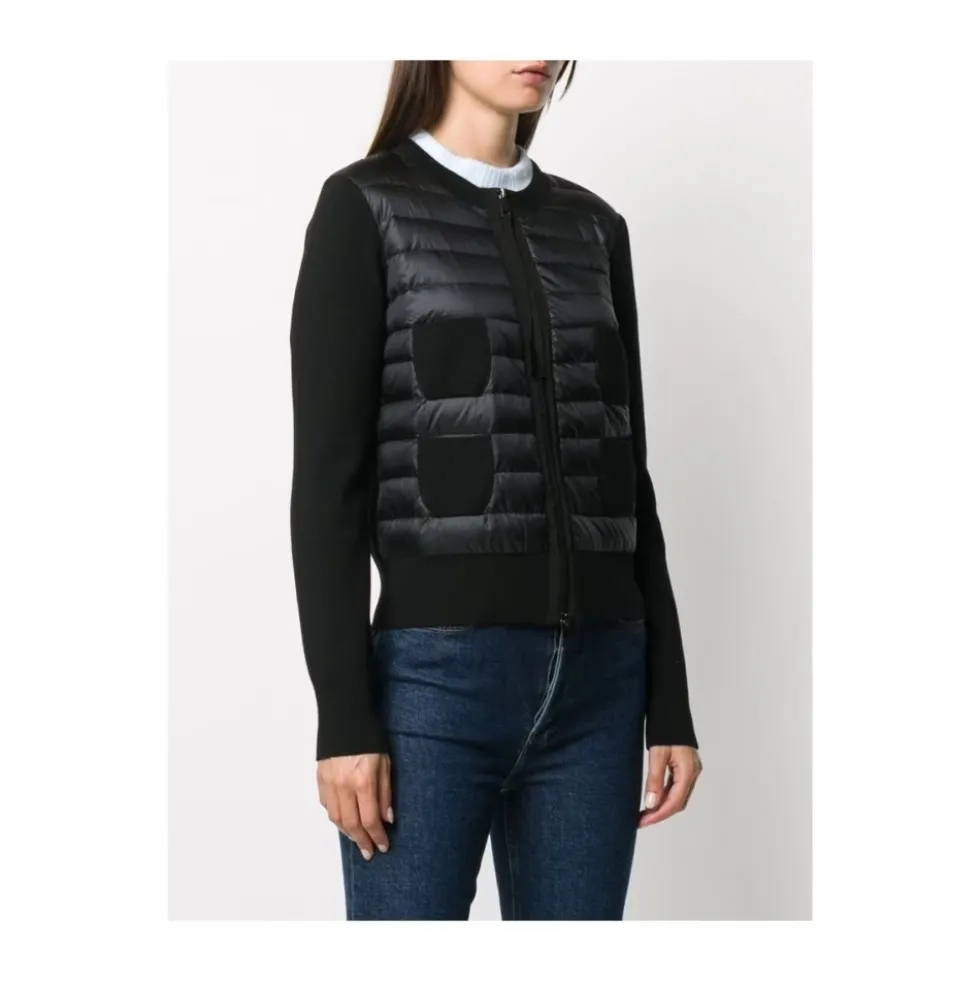 Sort Polstret Cardigan med Logo Patch