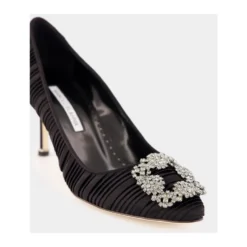 Sort Satin Krystal Spænde Pumps