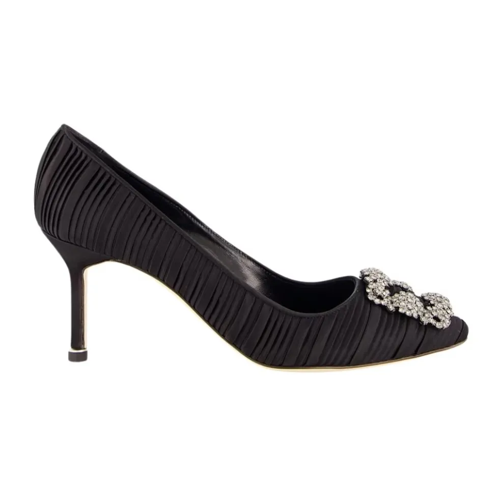 Sort Satin Krystal Spænde Pumps