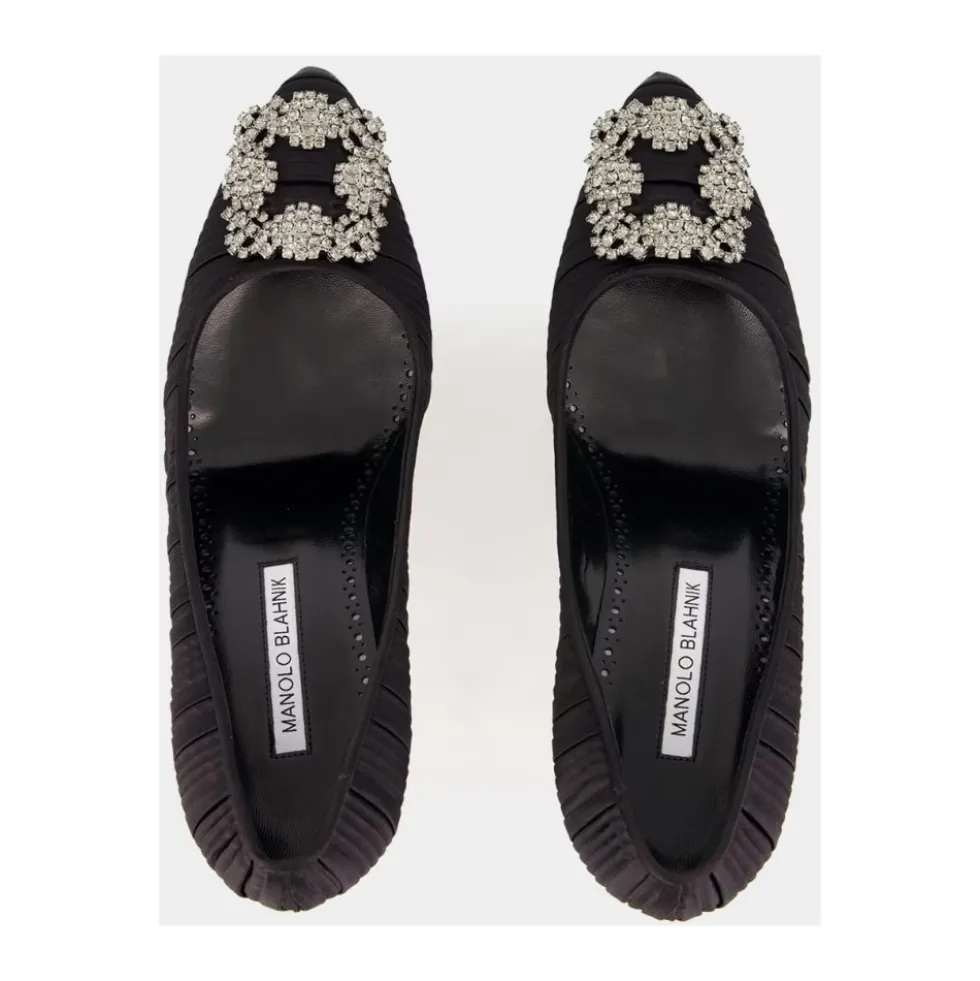 Sort Satin Krystal Spænde Pumps