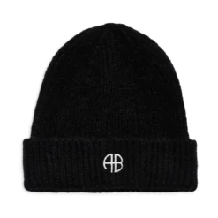 Sort Strik Hue med Logo Broderi