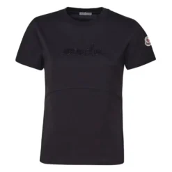 Sort T-shirt i bomuld med perlebesat logo