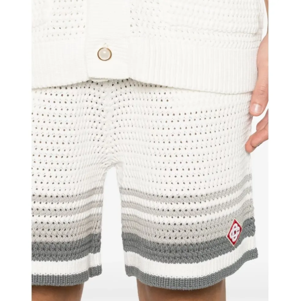 Striped Crochet-Detail Shorts