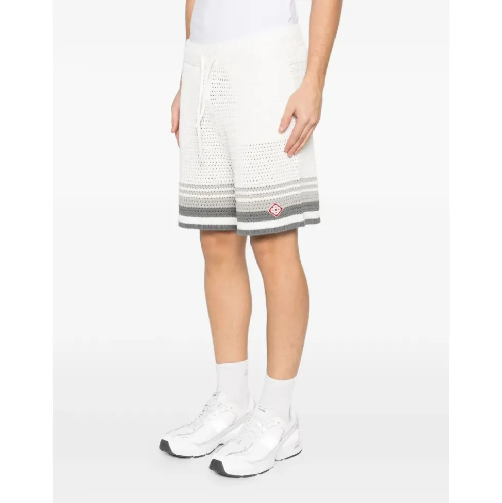 Striped Crochet-Detail Shorts