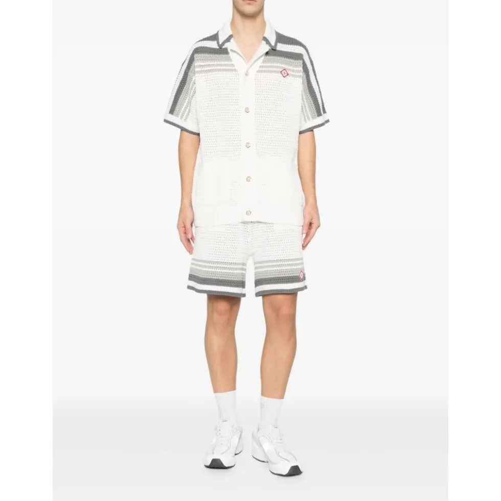 Striped Crochet-Detail Shorts