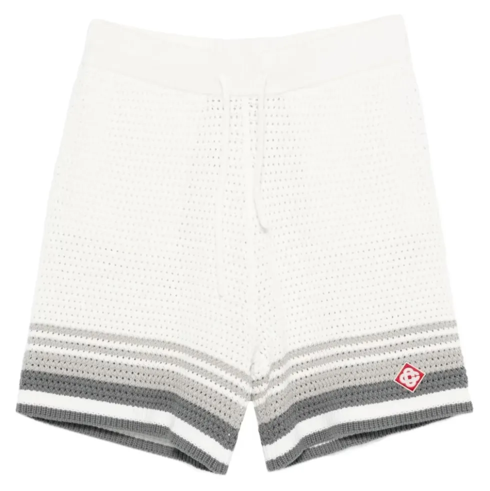 Striped Crochet-Detail Shorts