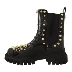 Studded Læder Ankelstøvler med Broderi