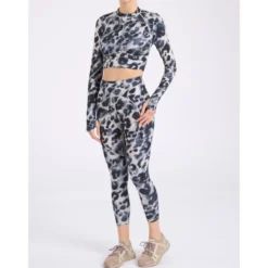 Training Langærmet Crop Top med Print