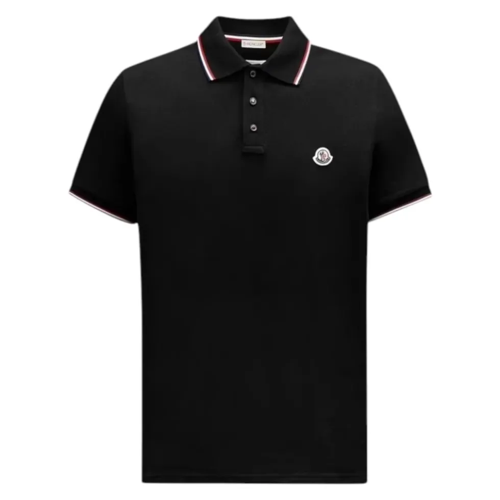 Tricolor-Trimmet Polo Shirt i Sort