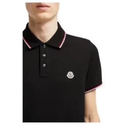 Tricolor-Trimmet Polo Shirt i Sort
