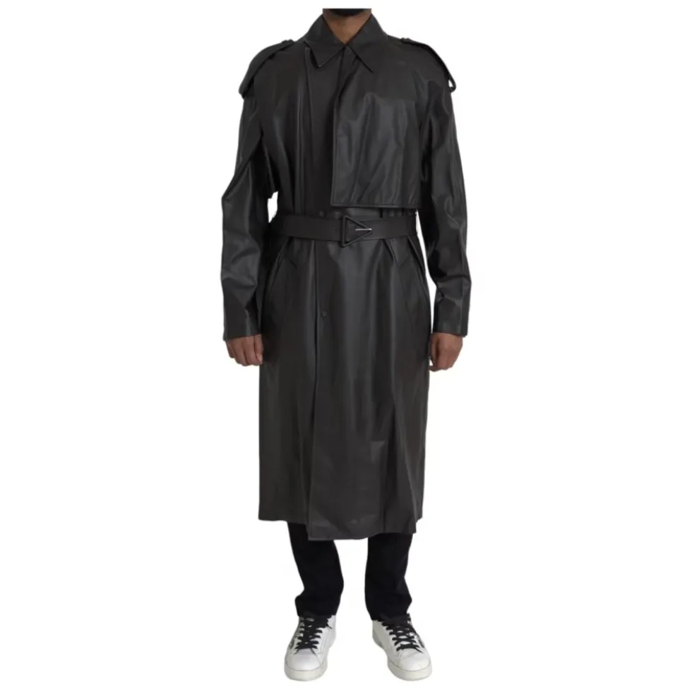 Vandtæt læder trenchcoat jakke