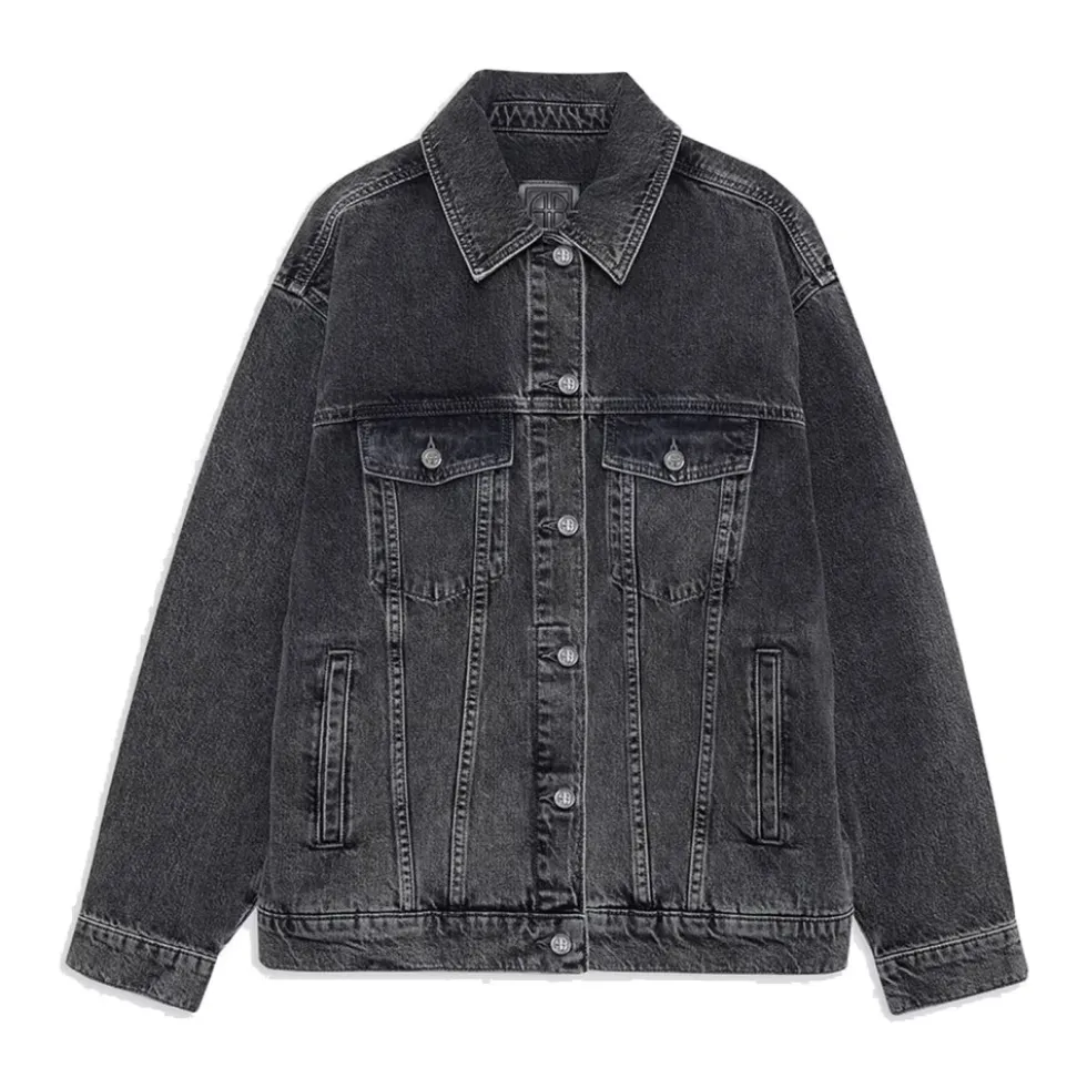Vintage-inspireret grå denimjakke